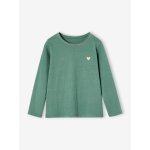 T - shirt fille coeur paillet manches longues vert meraude