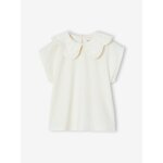 T - shirt fille col brod� fantaisie �cru