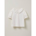 T - shirt fille col dentelle - coton biologique ecru