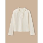 T - shirt fille col montant brod� - coton biologique ecru
