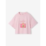 T - shirt fille cropped manches courtes rose poudr�