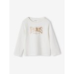 T - shirt fille imprim� manches longues �cru