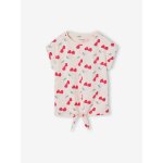 T - shirt fille imprim� noeud fantaisie manches courtes blanc