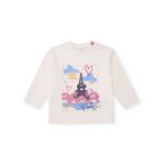T - shirt pour fille avec imprimé tour eiffel et détails dorés blanc T - shirt pour fille avec imprimé tour eiffel et détails dorés blanc