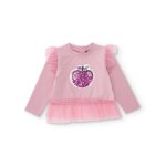 T - shirt fille en jersey � volants et d�tails sequins rose