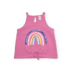 T - shirt pour fille en maille avec arc - en - ciel � sequins rose