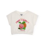 T - shirt fille en maille avec bas �lastiqu� blanc