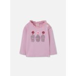 T - shirt fille maille broderie vases fleurs rose