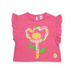 T - shirt fille en maille avec fleur en relief rose