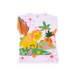 T - shirt fille en maille avec imprim� dinosaure blanc