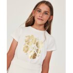 T - shirt fille en maille avec imprim� dor� blanc