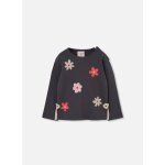 T - shirt fille maille imprim� fleurs gris