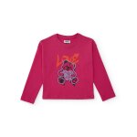 T - shirt fille en maille avec imprim� ourson et sequins rose