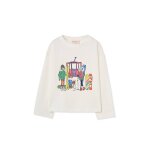 T - shirt fille en maille imprim� ski blanc
