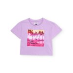 T - shirt fille en maille avec imprim� sur le devant violet