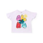 T - shirt fille en maille avec manches � volant blanc