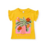T - shirt fille en maille avec d�tails en relief jaune
