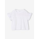 T - shirt fille manches d�tails brod�s �cru