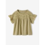 T - shirt fille manches d�tails brod�s kaki