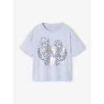 T - shirt fille manches reine des neiges bleu ciel