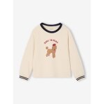 T - shirt fille motif chien d�tails glitter manches longues vanille