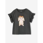 T - shirt fille motif fantaisie manches courtes volant�es anthracite