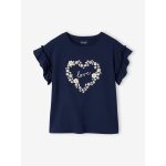T - shirt fille motif fantaisie manches courtes volant�es marine