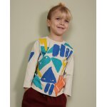 T - shirt gar�on en jersey � manches longues et motif g�om�trique blanc