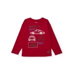 T - shirt gar�on en jersey avec motif voiture et manches longues rouge