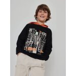 T - shirt gar�on en maille � capuche imprim� ny noir