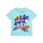 T - shirt gar�on en maille avec fermeture � l �paule bleu