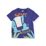 T - shirt gar�on en maille avec grand imprim� sur le devant violet