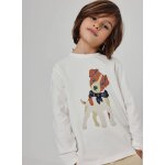 T - shirt gar�on en maille imprim� chien blanc
