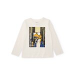 T - shirt gar�on en maille avec imprim� de dinosaure avec lunettes blanc