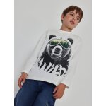 T - shirt gar�on en maille imprim� ours blanc