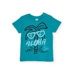T - shirt gar�on en maille avec imprim� palmiers bleu