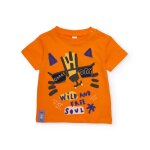 T - shirt gar�on en maille avec imprim� tigre sur le devant orange