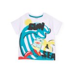 T - shirt gar�on en maille avec motif surfeur blanc