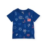 T - shirt pour gar�on en maille avec patte de boutonnage sur le devant bleu