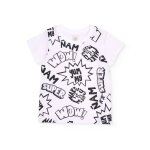 T - shirt gar�on en maille au style bande dessin�e blanc