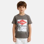 T shirt gar�on manches courtes imprim� kaki fonc�