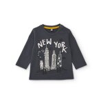 T - shirt gar�on manches longues en jersey imprim� ville gris