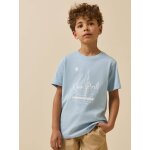 T - shirt imprim� gar�on - coton biologique bleu ciel / voilier