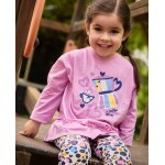 T - shirt en jersey fille � manches longues et imprim� cafeti�re moka rose