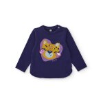 T - shirt en jersey fille � manches longues avec motifs et sequins bleu
