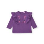 T - shirt en jersey fille � volants aux �paules et motif fantaisie violet