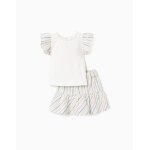 T - shirt + jupe - short en coton � rayures ethniques b&s blanc