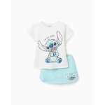 T - shirt + jupe - short en coton avec stitch bleu clair