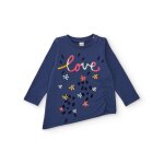 T - shirt en maille pour bb fille avec fronces et motif imprim marine