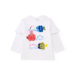 T - shirt en maille pour fille avec appliqu�s en relief blanc
